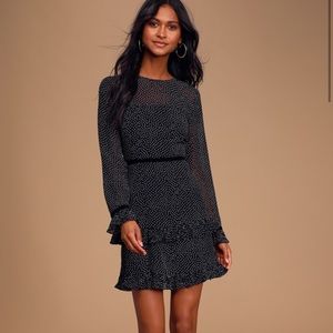 Lulus Floral To See Black Polka Dot Long Sleeve Mini Dress - Size M